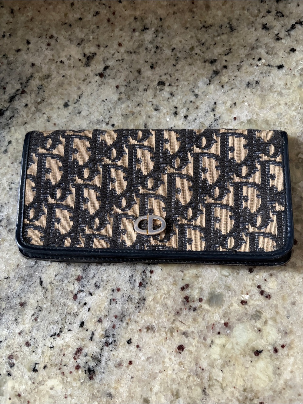 Authentic Vintage Dior Navy Oblique Canvas Clutch Wallet